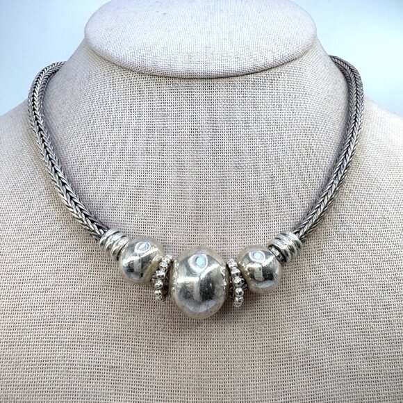 VTG Sterling Silver 925 Beaded Design Wheat Link Chain Necklace Size 16